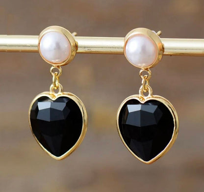 Nye MICCI CLASSIC DESIGN natural sort ONYX, Perle Øredobber, 30x20mm 24KGold Electroplated