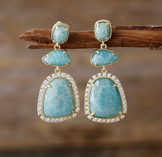 Nye MICCI CLASSIC DESIGN natural Drop Amazonite, Perle Øredobber, 40x20mm 24KGold Electroplated