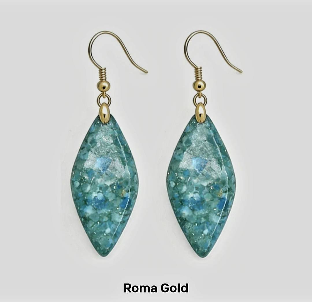 Nye MICCI BOHEMIAN "ROMA" DESIGN natural stone Øredobber, 30x20mm 24KGold Electroplated