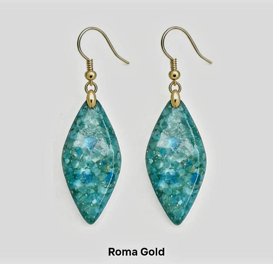 Nye MICCI BOHEMIAN "ROMA" DESIGN natural stone Øredobber, 30x20mm 24KGold Electroplated