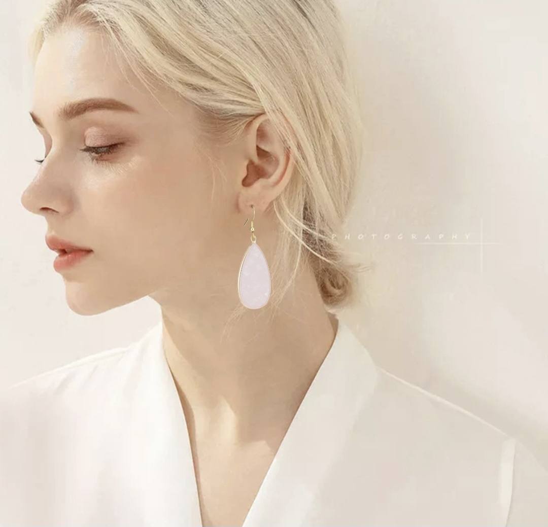 Nye MICCI DESIGN natural Rose Quartz Øredobber, 55mm Gold Electroplated
