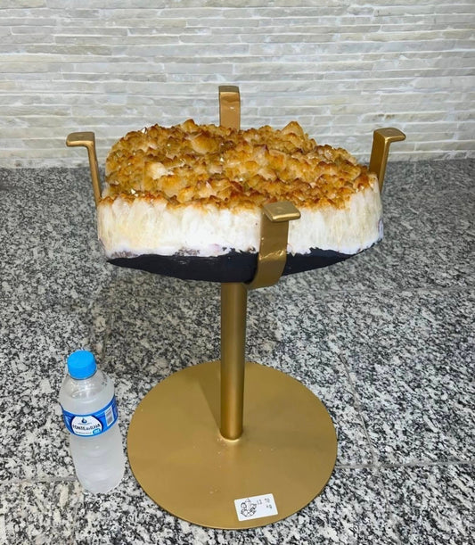 KAMPANJE / HIGH QUALITY BRAZILIAN CITRINE ( Heated ) CLUSTER GEODE COFFEE / SIDE TABLE w/Golden Frame, 13.7KG - 33x31cm,Høyde 45cm
