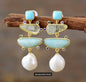 Nye MICCI BOHEMIAN DESIGN natural Long Drop Amazonite, Light Green Quartz, Pearl Øredobber, 45x20mm 24KGold Electroplated