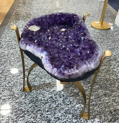 KAMPANJE / Extra Plus Brazilian Amethyst Geode SOFA Table Metal Frame Table w/Druzy big Cluster, ca. 37kg m/ramme - 56x44cm Stone, Høyde 45cm