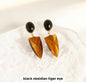 Nye MICCI DESIGN natural Black Obsidian + Tiger Eye Øredobber, 32x10mm 24k Gold Electroplated