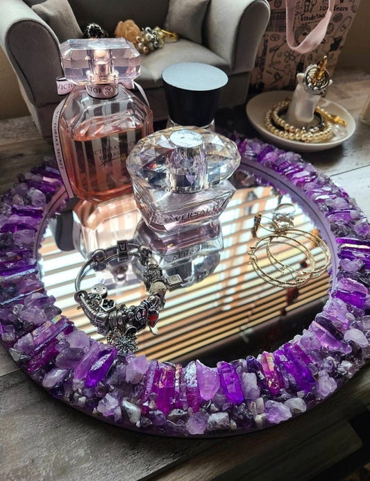 Exclusive handmade Ametyst BoHo Home Decor Quartz Mirror - Decorplate, 30cm