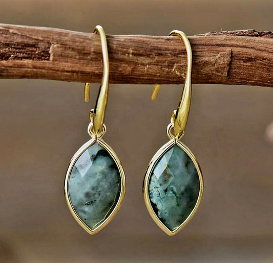 Nye MICCI Classic DESIGN natural Drop African Turquise Øredobber, 30mm 24KGold Electroplate