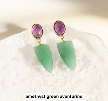 Nye MICCI DESIGN natural Drop Green Aventurine Øredobber, 32x10mm 24KGold Electroplated