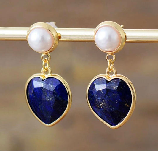 Nye MICCI CLASSIC DESIGN natural Blue LAPIS LAZULI QUARTZ, Perle Øredobber, 30x20mm 24KGold Electroplated