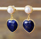 Nye MICCI CLASSIC DESIGN natural Blue LAPIS LAZULI QUARTZ, Perle Øredobber, 30x20mm 24KGold Electroplated