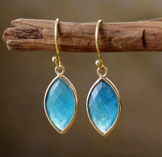 Nye MICCI Classic DESIGN natural Drop Blue Quartz Øredobber, 30mm 24KGold Electroplate