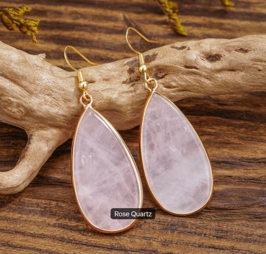 Nye MICCI DESIGN natural Rose Quartz Øredobber, 55mm Gold Electroplated