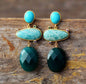 Nye MICCI BOHEMIAN DESIGN natural Long Drop Amazonite, Green AGAT, Turkis Øredobber, 45x20mm 24KGold Electroplated