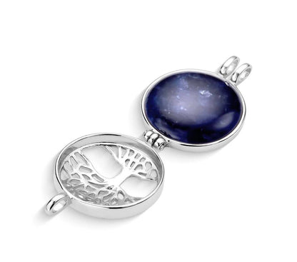 Sterling Silver Round Tree of Life Locket w/ 7 Interchangeable Gemstones Necklace