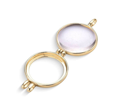 Locket w/ 7 Interchangeable Gemstones 18K Gold Plated Necklace, Faith, Hope, Luck, Love, Energy, Peace , Health