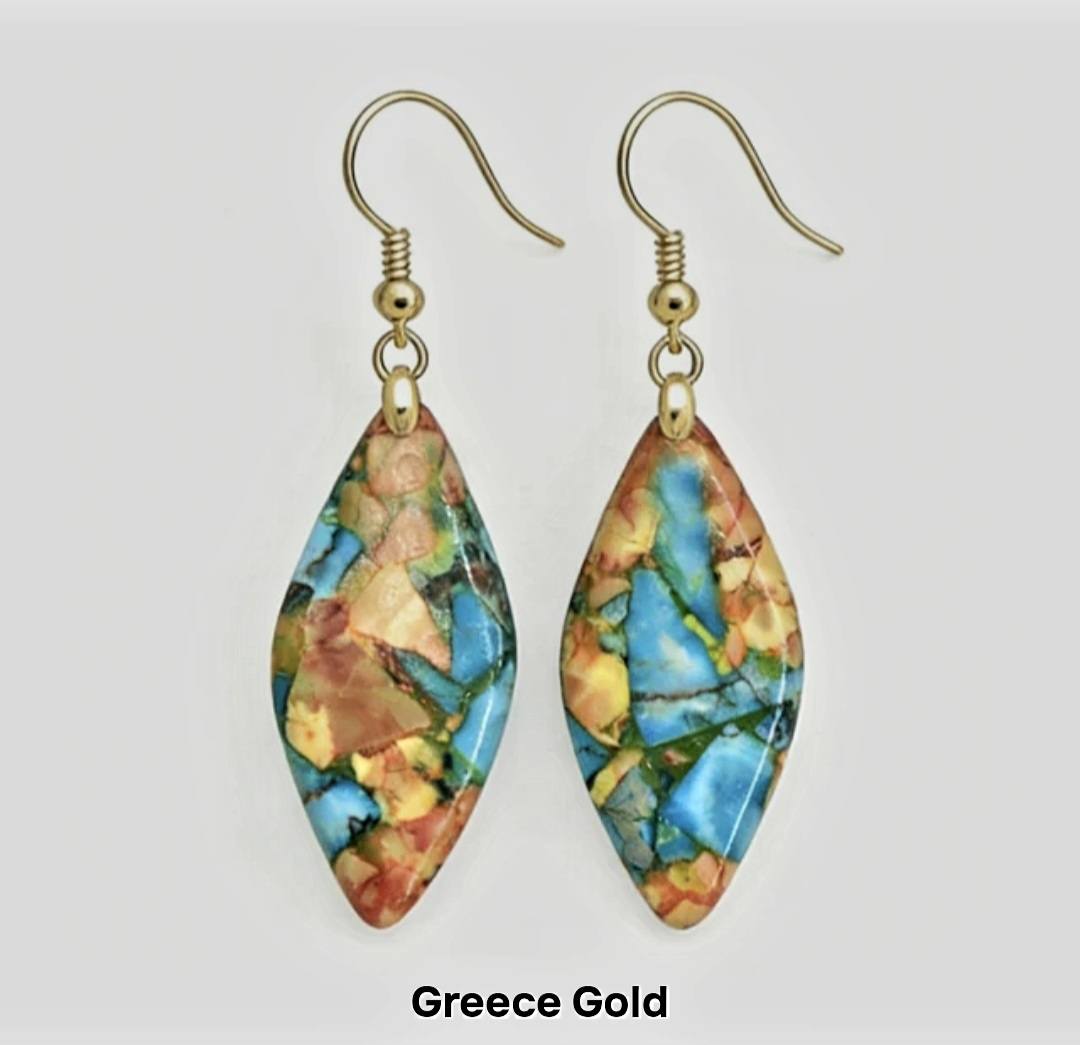 Nye MICCI BOHEMIAN "GREECE" DESIGN natural stone Øredobber, 30x20mm 24KGold Electroplated