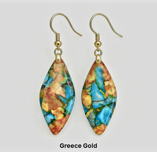 Nye MICCI BOHEMIAN "GREECE" DESIGN natural stone Øredobber, 30x20mm 24KGold Electroplated