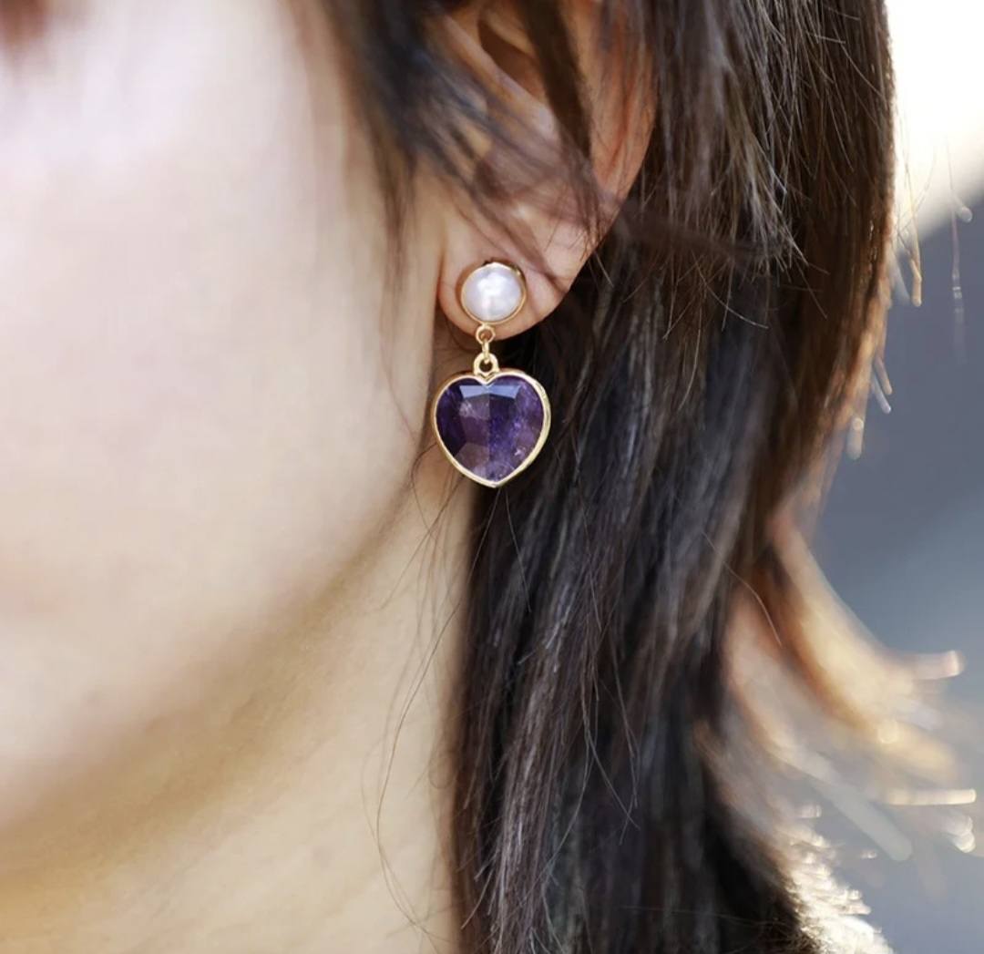 Nye MICCI CLASSIC DESIGN natural Drop Ametyst, Perle Øredobber, 30x20mm 24KGold Electroplated