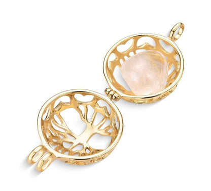 New BrazilGem 18K Goldplated Necklace w/ "Tree of Life" Case and 7 natural stones
