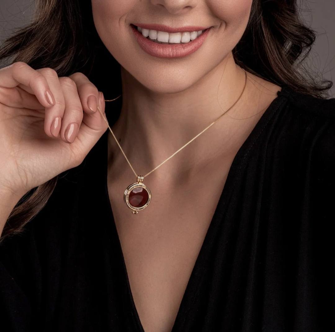 Locket w/ 7 Interchangeable Gemstones 18K Gold Plated Necklace, Faith, Hope, Luck, Love, Energy, Peace , Health