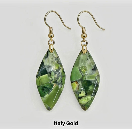 Nye MICCI BOHEMIAN "ITALY" DESIGN natural stone Øredobber, 30x20mm 24KGold Electroplated