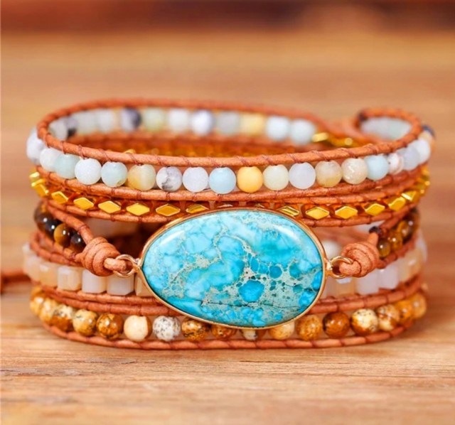 NYHET 2025 ! BOHO WRAP BRACELET 5 rader armbÅnd med Vintage Jasper sten