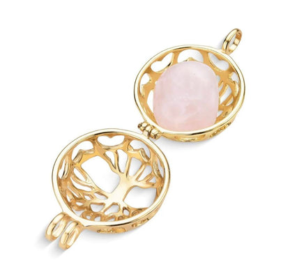 New BrazilGem 18K Goldplated Necklace w/ "Tree of Life" Case and 7 natural stones