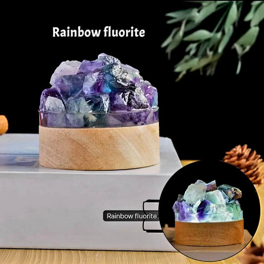 Nye, Led Crystal Nattlamper... Fluorite Rainbow Raw Cluster Quartz, 7x7cm