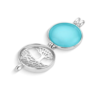 Sterling Silver Round Tree of Life Locket w/ 7 Interchangeable Gemstones Necklace