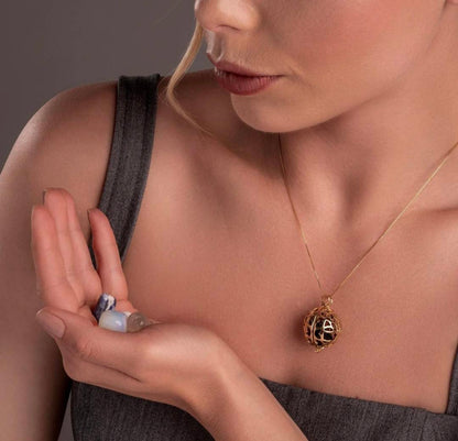 New BrazilGem 18K Goldplated Necklace w/ "Tree of Life" Case and 7 natural stones