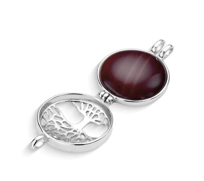 Sterling Silver Round Tree of Life Locket w/ 7 Interchangeable Gemstones Necklace