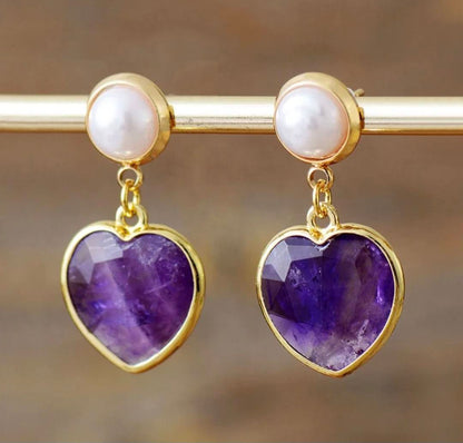 Nye MICCI CLASSIC DESIGN natural Drop Ametyst, Perle Øredobber, 30x20mm 24KGold Electroplated
