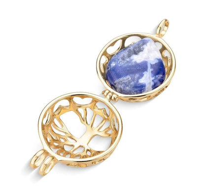 New BrazilGem 18K Goldplated Necklace w/ "Tree of Life" Case and 7 natural stones