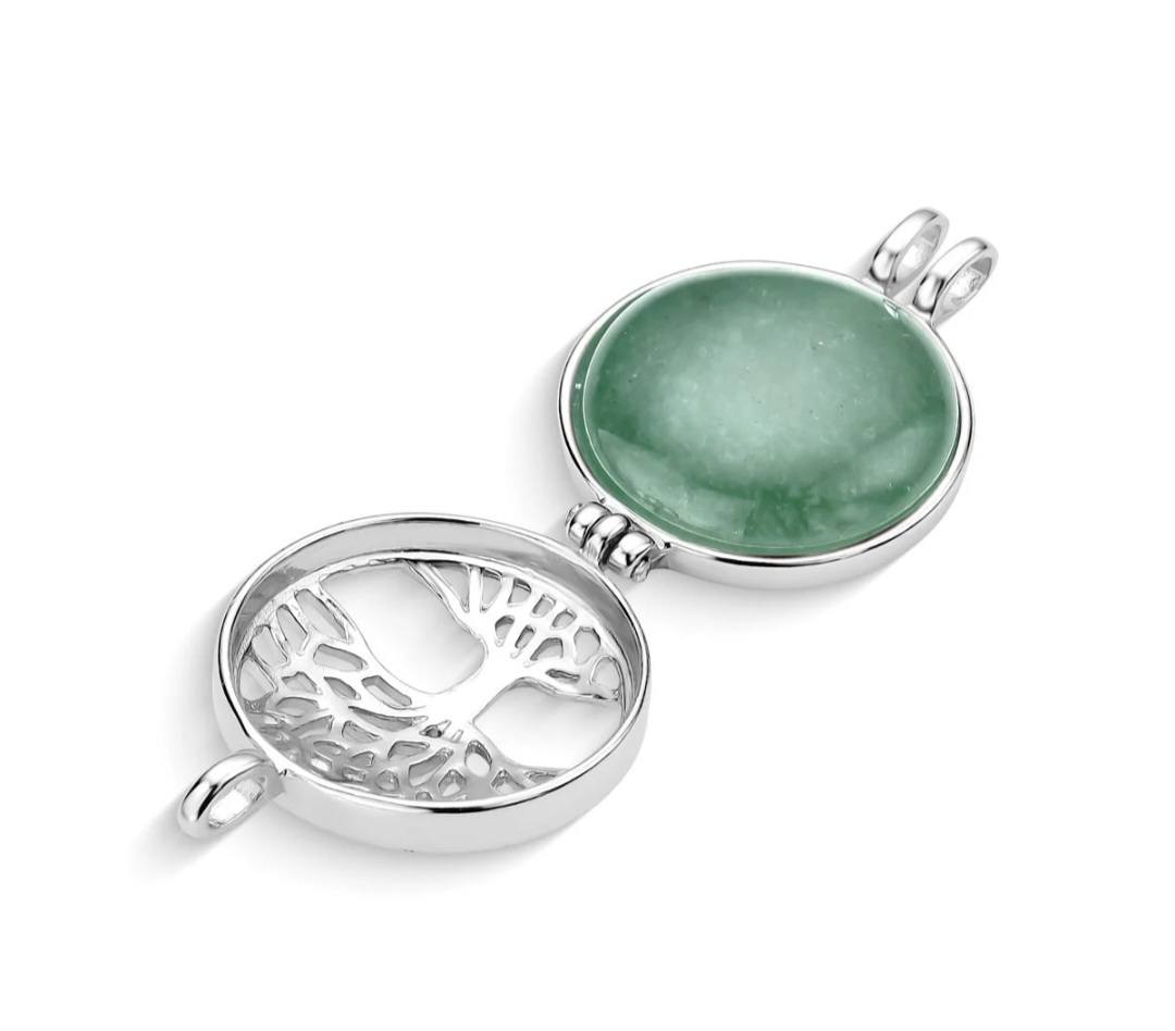Sterling Silver Round Tree of Life Locket w/ 7 Interchangeable Gemstones Necklace