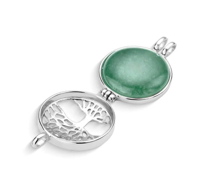 Sterling Silver Round Tree of Life Locket w/ 7 Interchangeable Gemstones Necklace