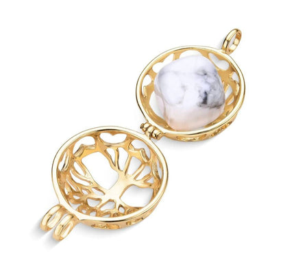 New BrazilGem 18K Goldplated Necklace w/ "Tree of Life" Case and 7 natural stones