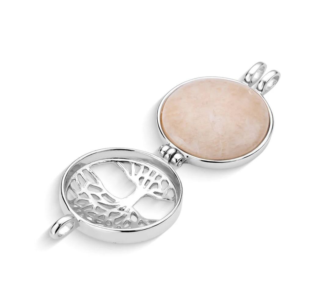 Sterling Silver Round Tree of Life Locket w/ 7 Interchangeable Gemstones Necklace