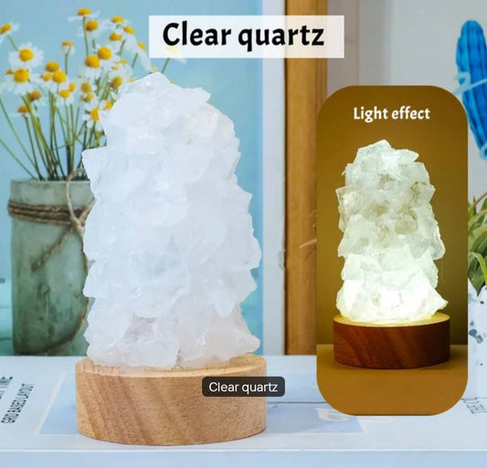 10cm håndlaget Green Fluorite Råstens Led lampe på trebase m/usb ledning