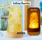 10cm håndlaget Yellow Fluorite Råstens Led lampe på trebase m/usb ledning