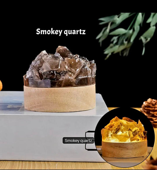 Nye, Led Crystal Nattlamper... Raw Cluster Smoke Quartz, 7x7cm