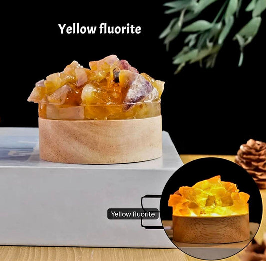 Nye, Led Crystal Nattlamper... Yellow Fluorite Raw Cluster Quartz, 7x7cm