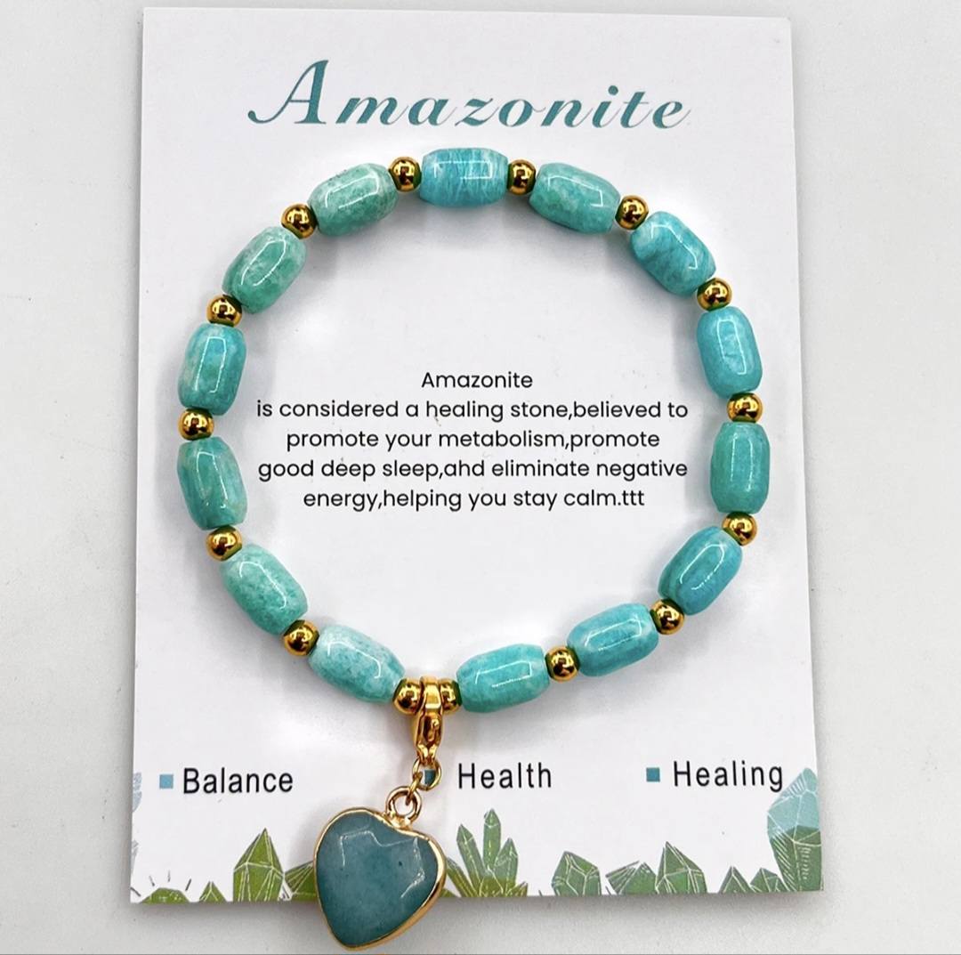 Enkle, fleksible Design Armbånd med naturstener og charms, Amazonite