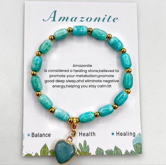 Enkle, fleksible Design Armbånd med naturstener og charms, Amazonite