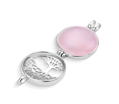 Sterling Silver Round Tree of Life Locket w/ 7 Interchangeable Gemstones Necklace