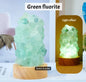 10cm håndlaget Green Fluorite Råstens Led lampe på trebase m/usb ledning