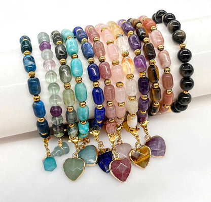Enkle, fleksible Design Armbånd med naturstener og charms, Amazonite