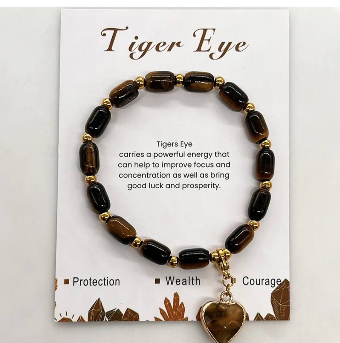 Enkle, fleksible Design Armbånd med naturstener og charms, Tiger Eye