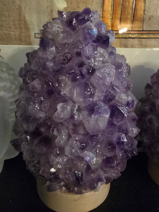 Unik, håndlaget Rå Ametyst BUD Crystal Led Lamp m/trebase og usb, ca. 17x11cm - 1000gram, XLarge Size, vario lys ( Hvit, Purple, Green, Blue )