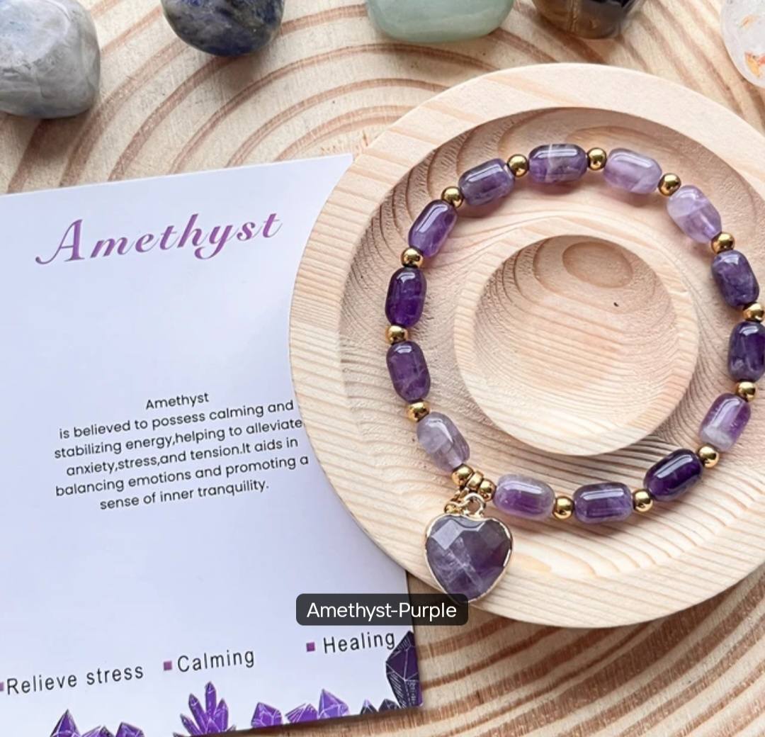 Enkle, fleksible Design Armbånd med naturstener og charms, Ametyst