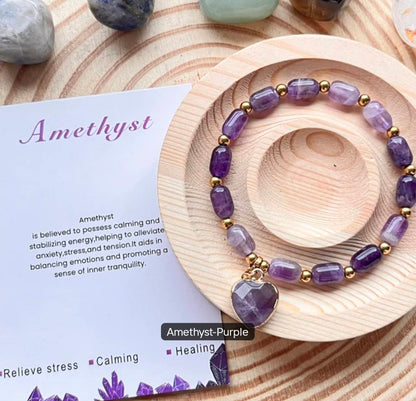 Enkle, fleksible Design Armbånd med naturstener og charms, Ametyst
